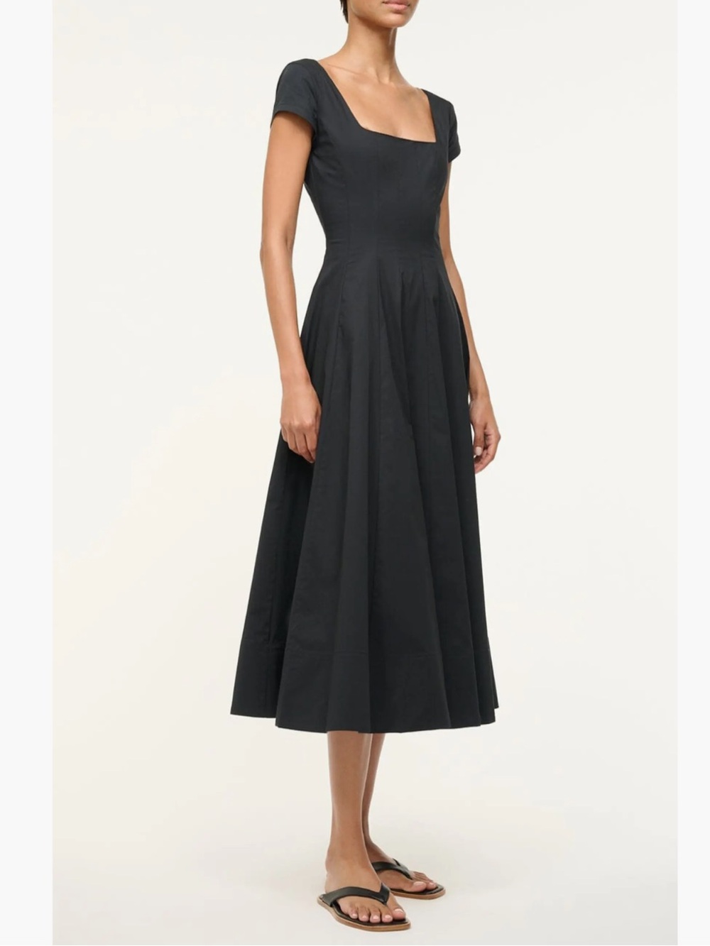 STAUD Wells Stretch Cotton Fit & Flare Midi Dress - Picture 3 of 8
